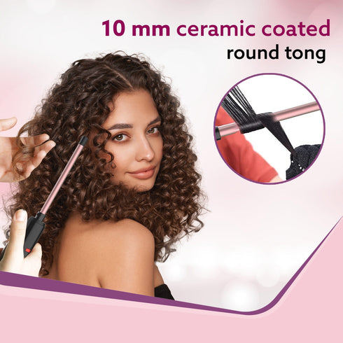 Round Chopstick Curler, With 10 MM Barrel, Rod, Tong, Chopstick Round Hair Curler, Ceramic Coated Plates, Cool Touch Tip, Fast Heating, For Men Women, Maggie Curl, Styling (HC7017, Rose Gold & Black)